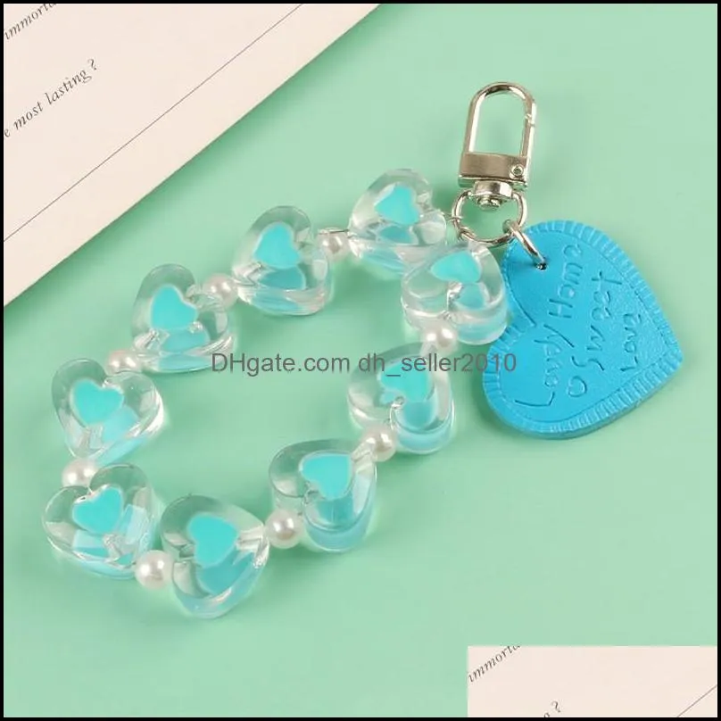 Key Rings Creative Resin Heart Bracelet Keychain for Women Girl Colorful Leather Love Keyring Charm Bag Car Pendant Key Chains Gifts
