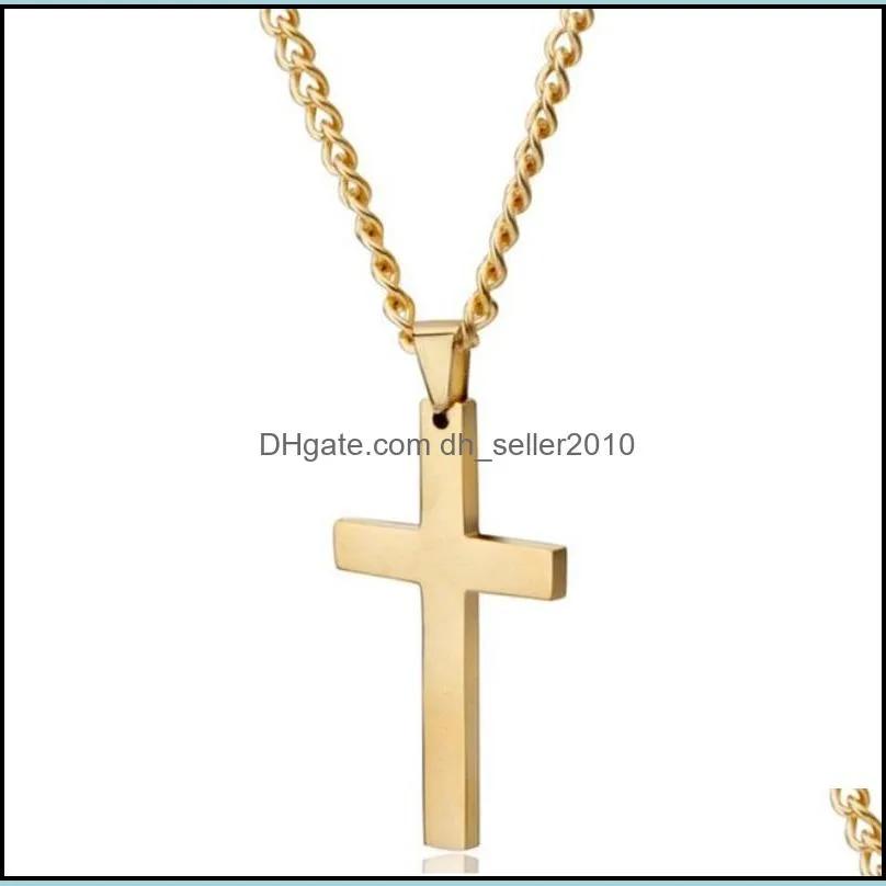 Stainless Steel Titanium Faith Crucifix Cross Pendant Necklace Choker Gold/Black Chain For Men Women Jewelry Jesus Prayer 1199 Q2