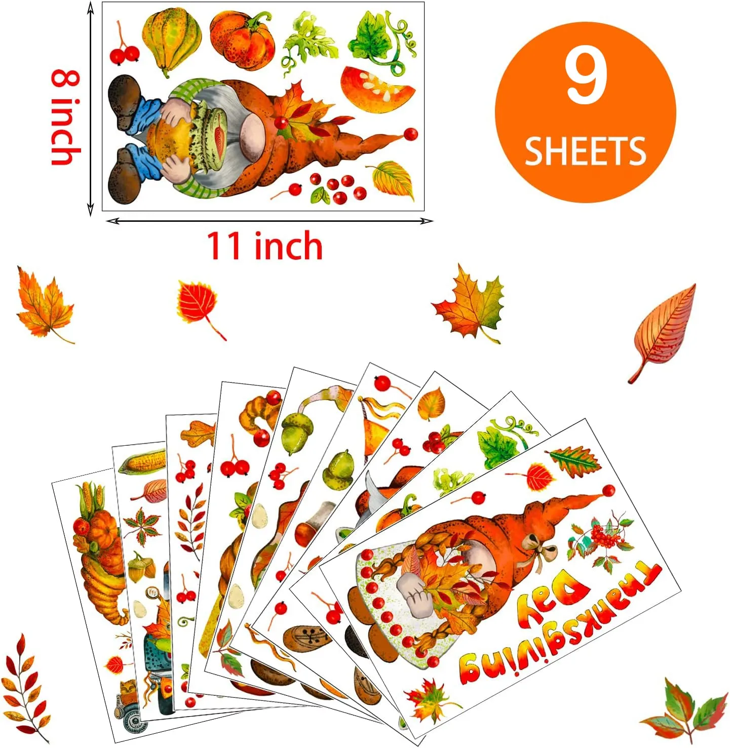 3ml fall window clings 9 sheets thanksgiving gnome window decals for glass windows autumn maple leaves for home decorations