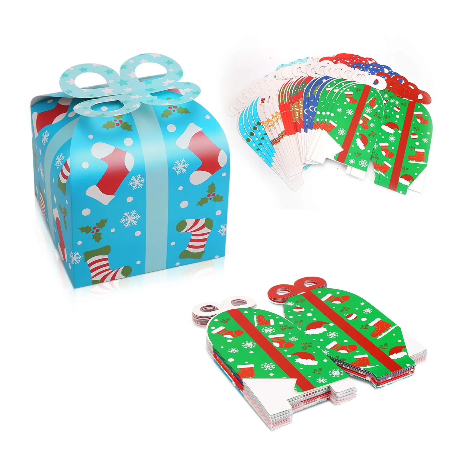 christmas kraft goody gift boxes 24 xmas party paper treat candy boxes with bow for christmas favor