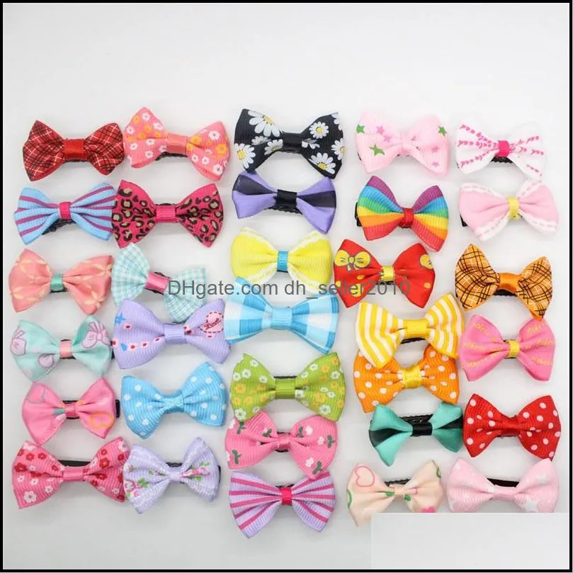 100pcs/lot Mini Bow Hairgrips Kids Sweet Girls Solid Dot/ Stripe Printing Hair Clip Hairpins Hair Styling Too