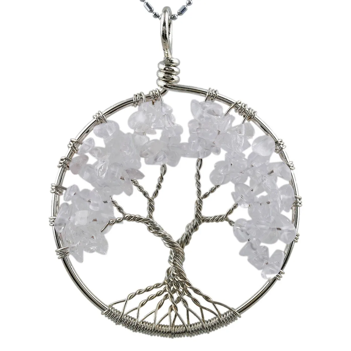 tumbled gemstone tree of life pendant necklace for women men