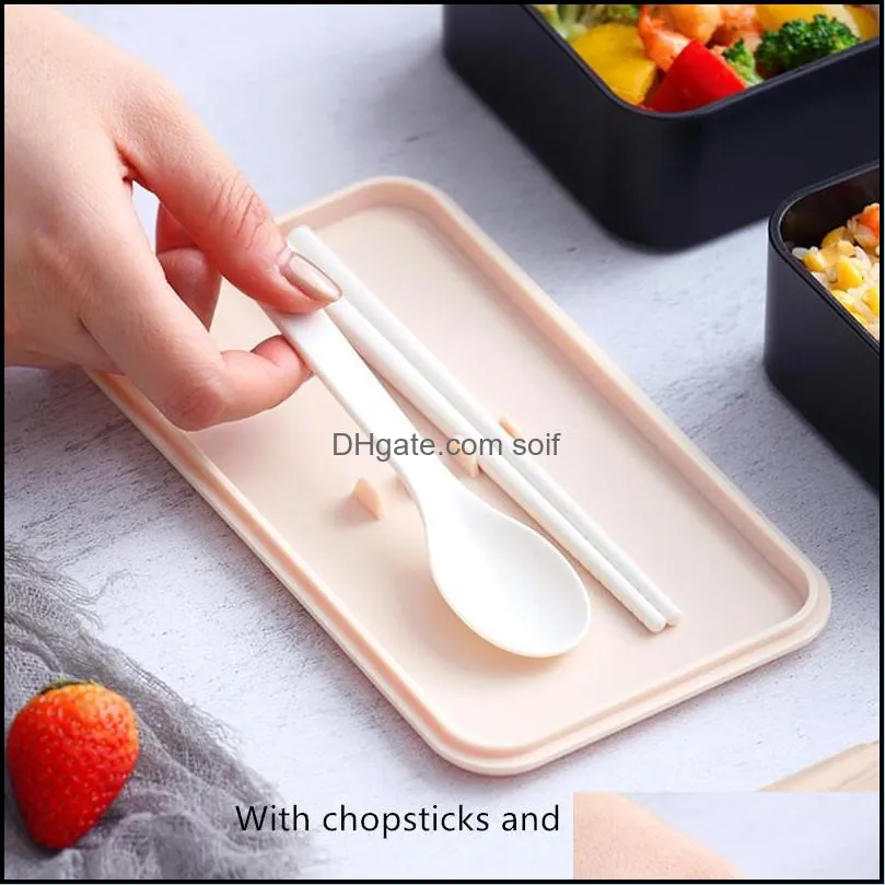 1200ml Fashion Wooden Cover Lunch Box With Spoon Double Layer Portable Microwave Bento Healthy Plastic Food Container