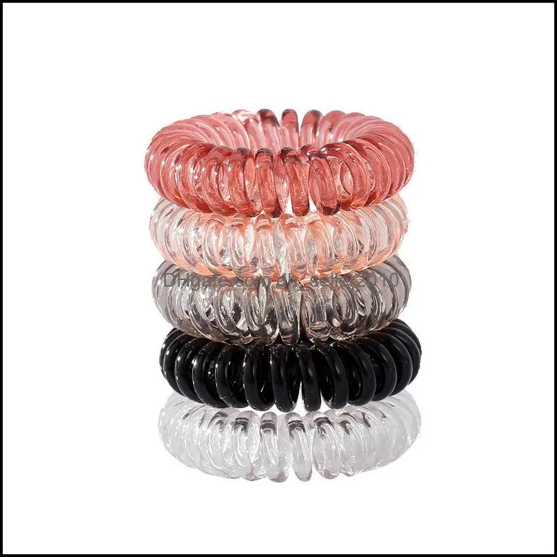 Telephone Wire Elastic Clear Hair Rubber Bands plastic No Crease Coil HairTie Ponytail HairAccessories C3