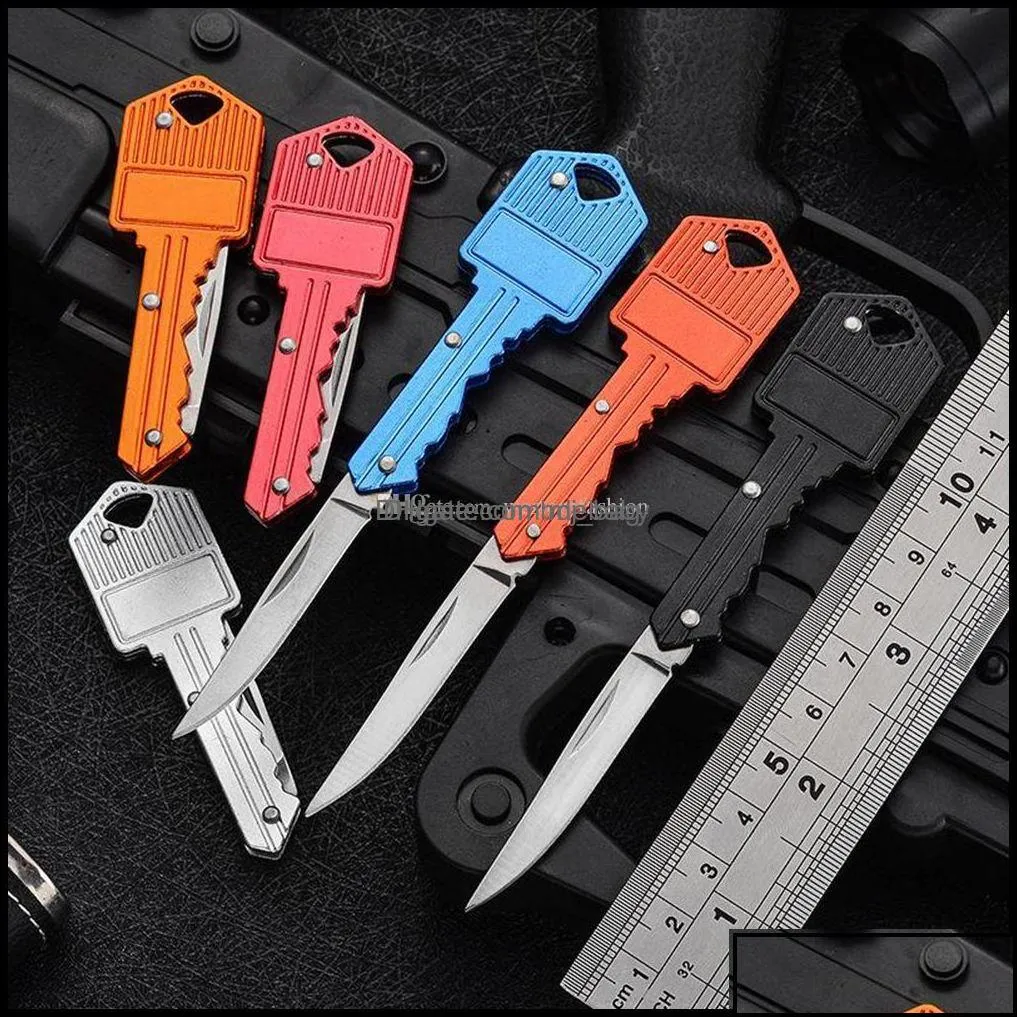 Knife Hand Tools Home Garden 6Colors Key Shape Mtifunctional Keys Mini Folding Blade Knives Fruit Knife-Tool Outdoor Saber Swiss