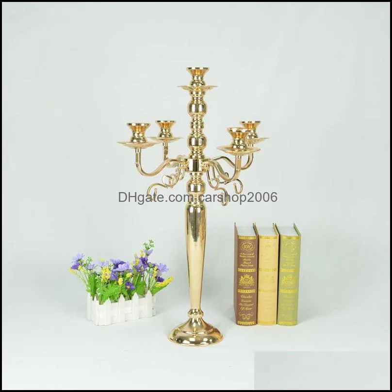 Tall Gold 5 Arm Shiny Metal Candelabra Chandelier Votive Candle Holder Wedding Centerpiece