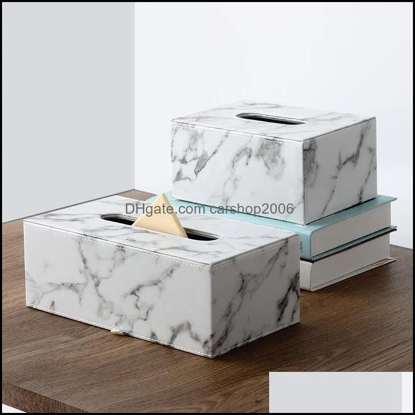 Rectangular Marble PU Leather Facial Box Cover Napkin Holder Paper Towel Dispenser Container For Home Office Car