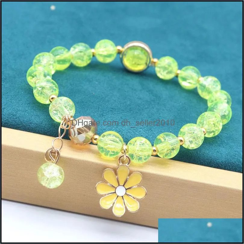 Fashion Jewelry Strands Colorful Crystal Resin Beaded Bracelet Flower Pendant Beads Elastic Bracelets