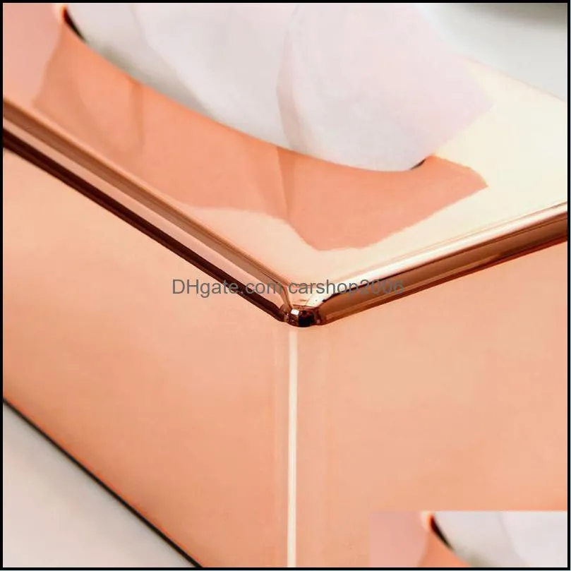 Elegant Rose Gold Rectangle Napkin Paper Rack Box Towel Container Holder Home Office Car