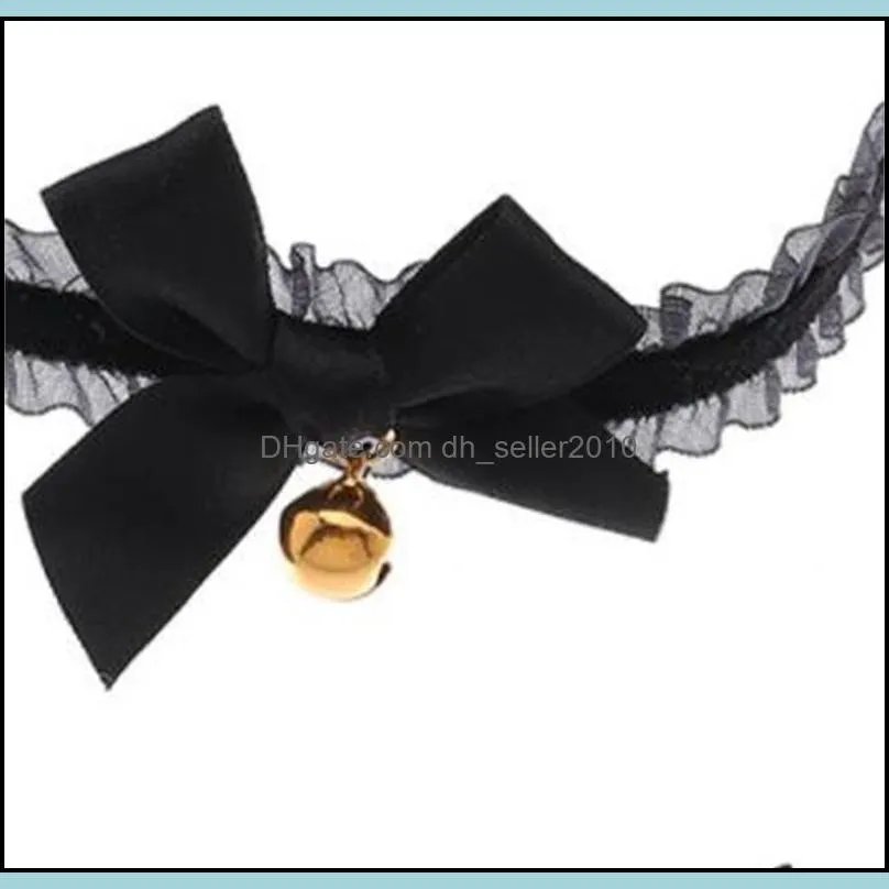 Cute Girl Handmade Neck Lace Up Bell Choker Hanging Jingle Collar Bow Ribbon Choker 20211229 T2