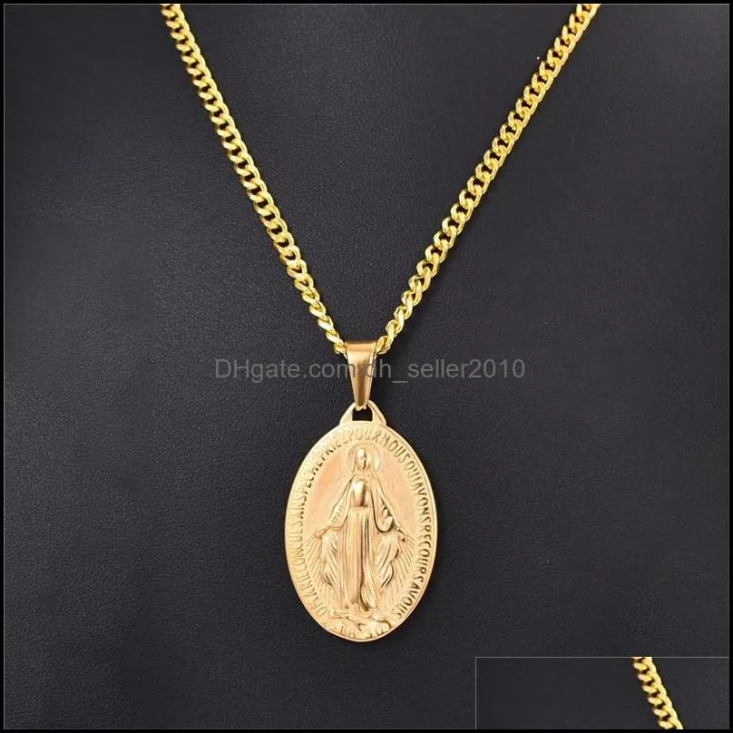 Notre Dame Maria Accessories Pendant Necklaces Mens Women Faith Religion Cross Necklace Stainless Steel Pendants Gift 5 5hy T2