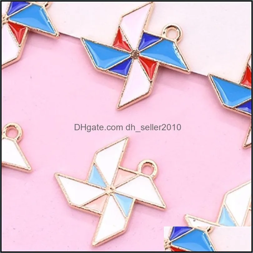 Bulk 200pcs Paper Windmill Charms Enamel pinwheel charms pendant fit Bracelet Necklace Jewelry Accessories 97 D3