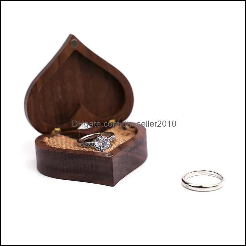 Jewelry Pouches, Bags 40GB Heart Walnut Wood Ring Box Proposal Engagement Holder Wooden C3