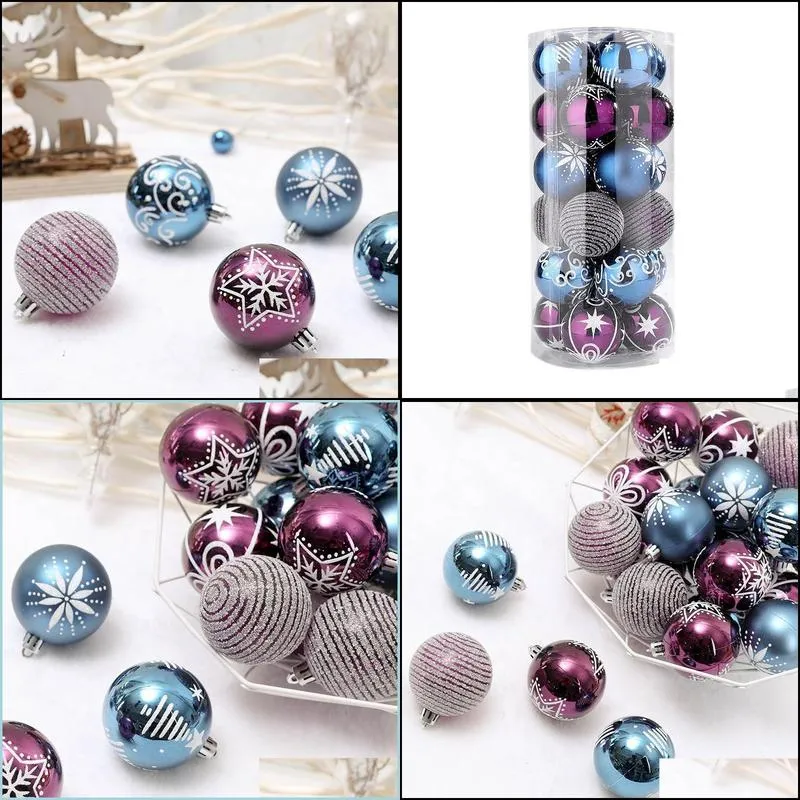 24pcs/set 6cm christmas ornament ball colored drawing xmas tree decorative