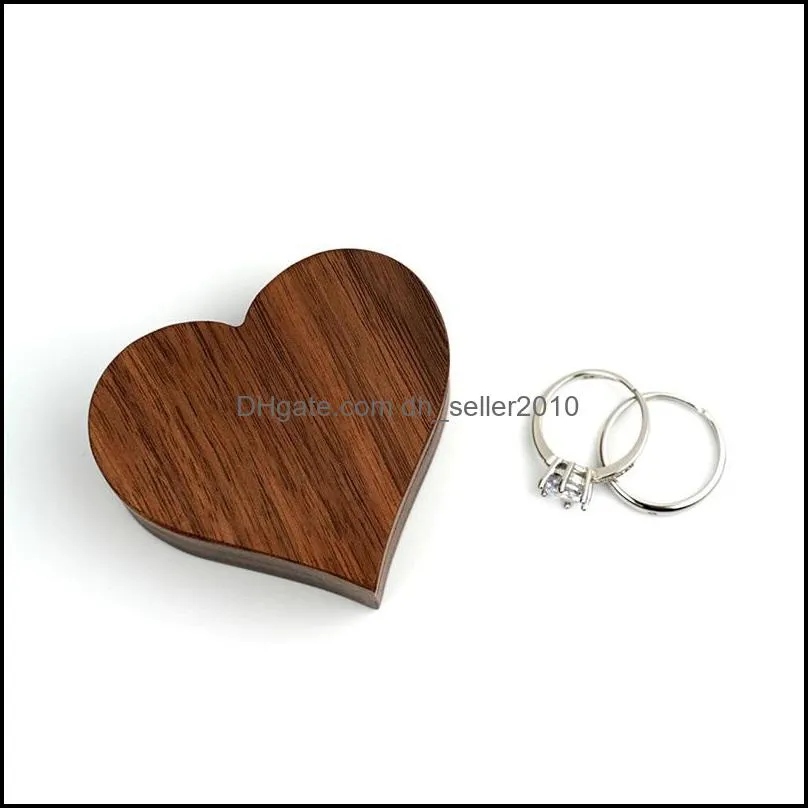 Jewelry Pouches, Bags 40GB Heart Walnut Wood Ring Box Proposal Engagement Holder Wooden C3