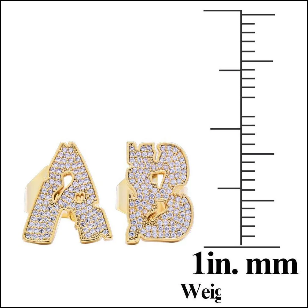new personalized 18k gold plated iced diamond big a-z initial letter finger rings band mens womens open cuff ring jewelry gifts for