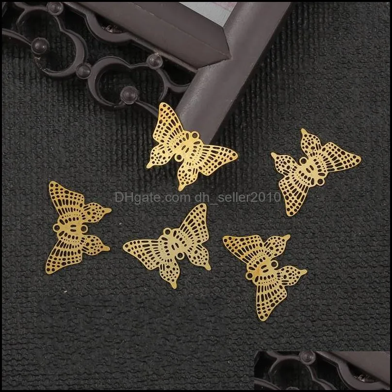 Findings Components Jewelry & Accessories 10pcs / Lot Copper Hollow Butterfly Finding End Beads Cap Filigree Loose Spacer Bead For DIY Making