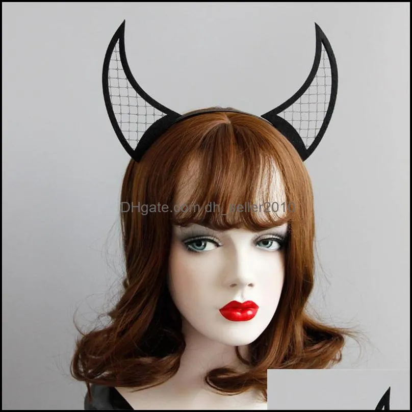 Devil Horn Headband Halloween Bar Dance Women Black Netted Horn Hair Bands Personality Fascinator Hats Supplied C3