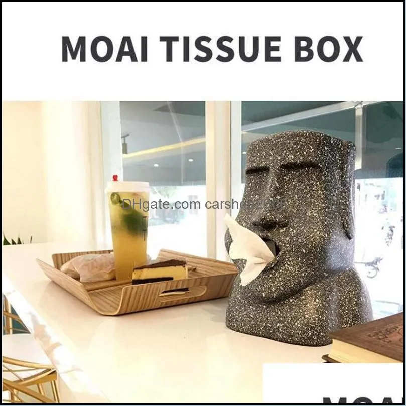 Creative Moai Paper Holder Box Stone Figure Sanitary Storage Bar Bathroom Organizer