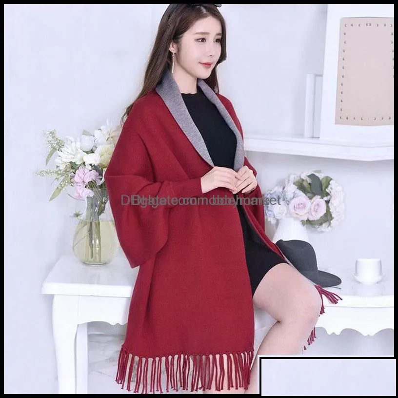 Scarves & Wraps Hats, Gloves Fashion Aessories Winter Ponchos Women Capes Luxury Pashmina Thick Warm Shawl And Ladies Solid Red Stole