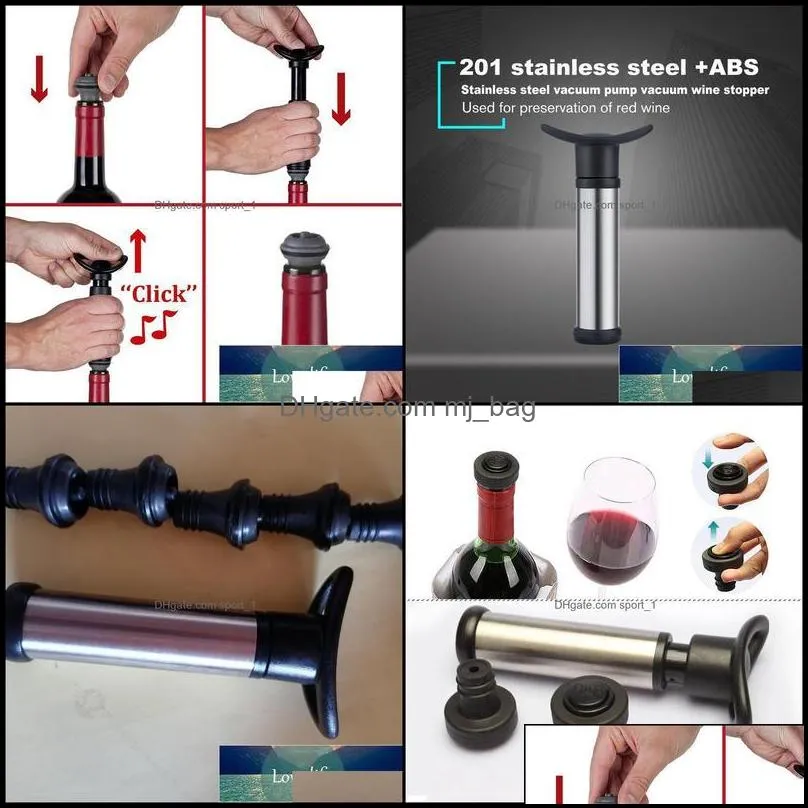 Bar Tools Barware Kitchen Dining Home Garden Wine Preserver Set Stainless Steele Pump Vacuum Saver Stoppers Manual Vacu Seal Drop