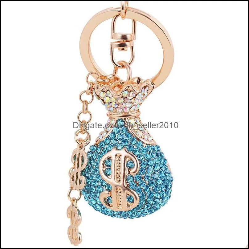 Crystal Keychains Jewelry Women Girls Rhinestone Bag Key Chains Ring Holder US Dollar Design Metal Fashion Pendant Charm Keyring for Car Keys Accessories 1299