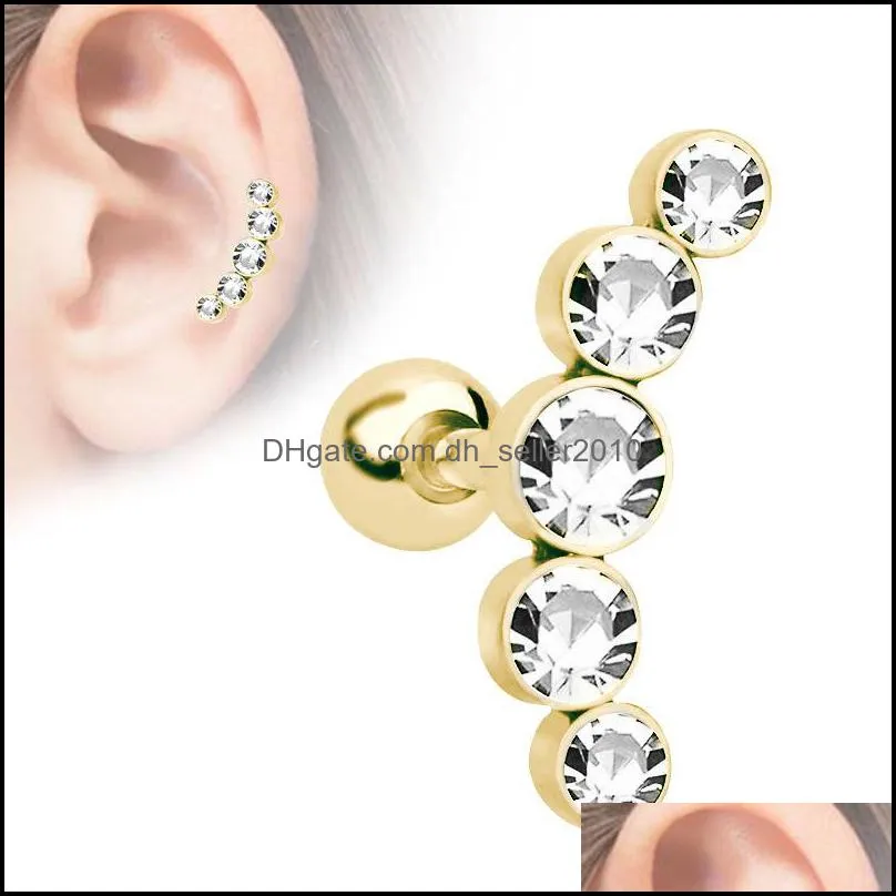 1Pc Cartilage Helix Tragus Stud Earrings Fashion Body Jewelry Stainless Steel Bar Zircon Ear Nail Piercing Puncture Accessories C3