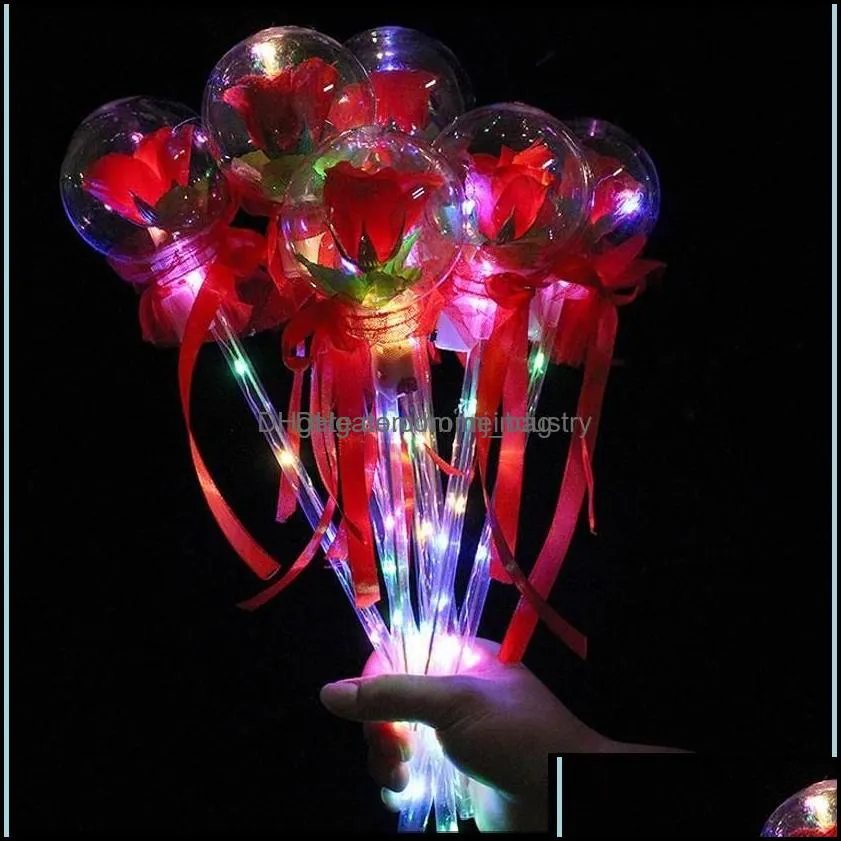 Party Decoration Led Party Favor Decoration Light Up Glowing Red Rose Flower Wands Bobo Ball Stick For Wedding Valentines Day Atmosph