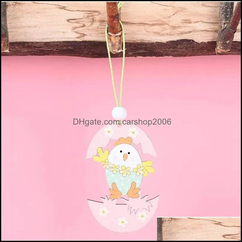 8Pcs Happy Easter Wooden Egg Pendant Craft DIY Hanging Ornament Mini Clips