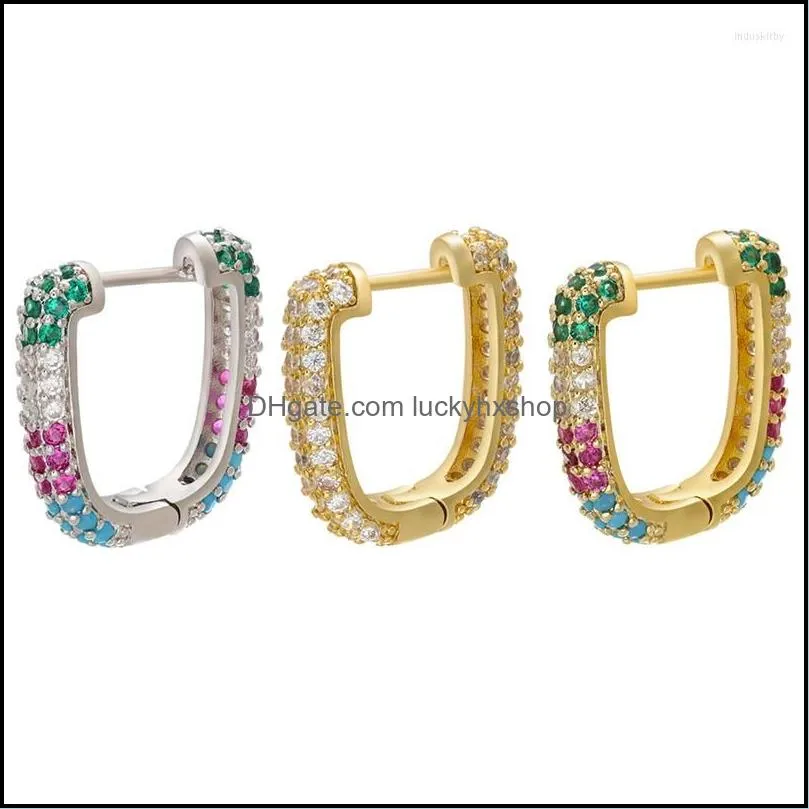 hoop earrings luxury 1piece crystal small earring for women gold/silver color rainbow round/rectangle jewelry