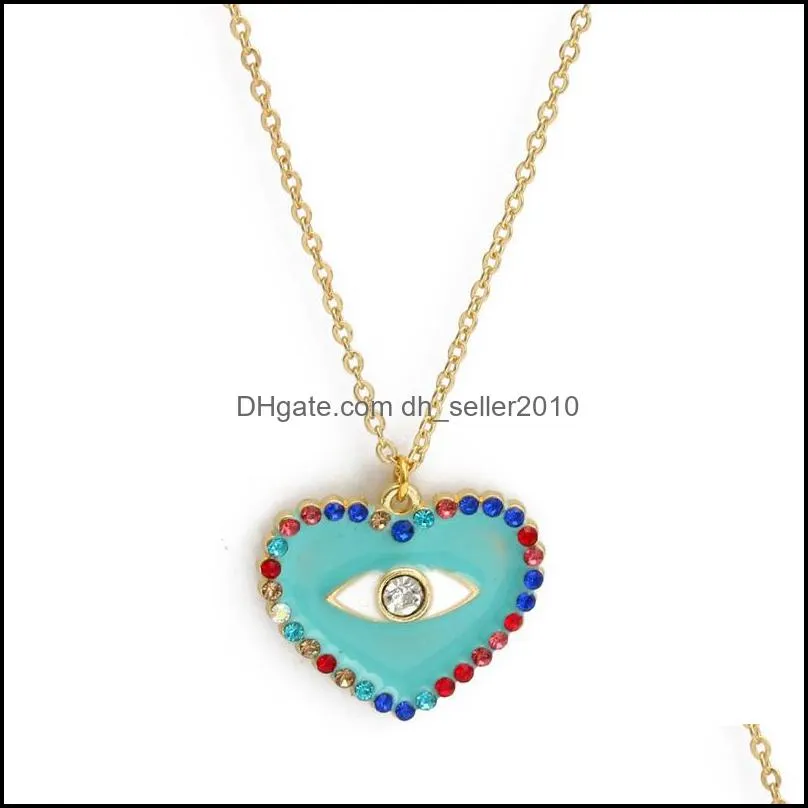 Fashion Jewelry Turkish Symbol Colorful Love Heart Evil Eye Pendant Necklace Blue Eyes Punk Necklaces