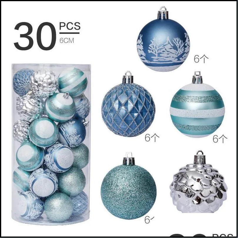 30pcs 6cm allotype painted christmas ball ornaments xmas tree hanging balls decorations for holiday wedding decor