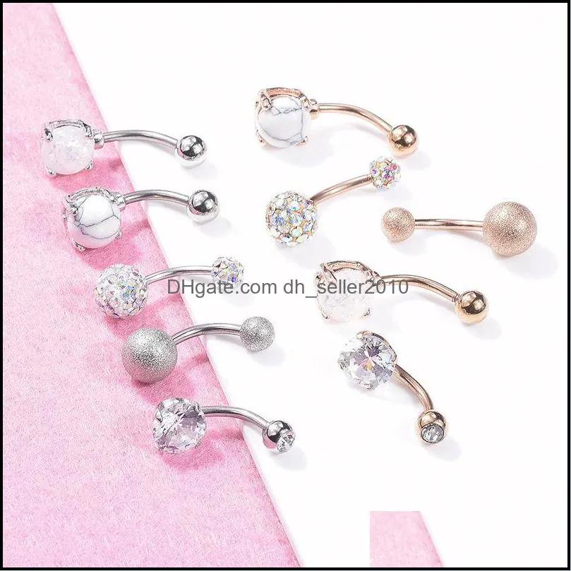 5pcs Sexy 316L Surgical Steel Bar Belly Button Rings Women Crystal ball Girls Navel Piercing Barbell Earring Stone Body Jewelry set 769