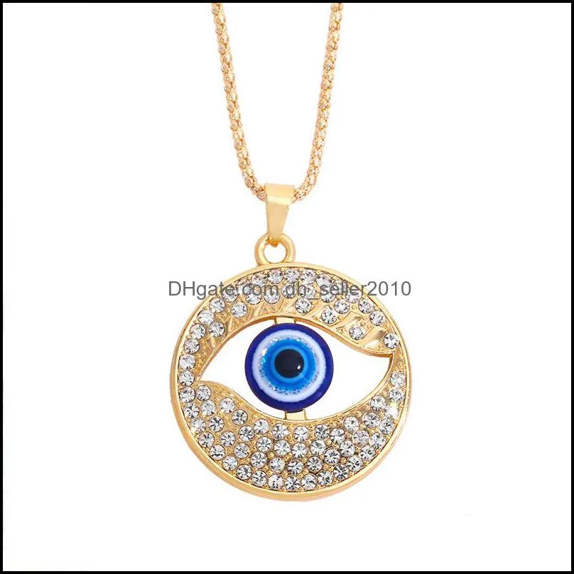 Fatima Hand Pendant Necklace Turkey Evil Blue Eyes Diamond Sweater Chain Hollow Lucky Pendants Adjustable Gold Necklaces Turkish Crystal