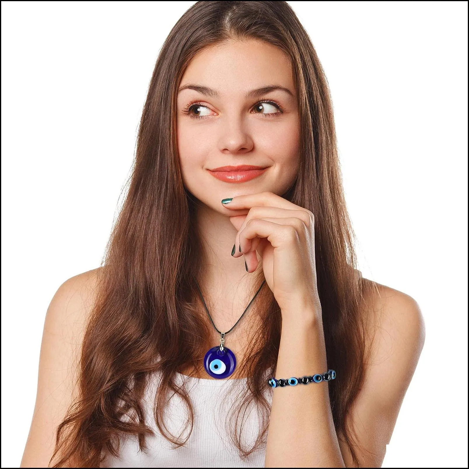 evil blue eye pendant necklace bracelet for women men glass lucky pendulum turkey turkish eyes necklaces choker jewelry gift