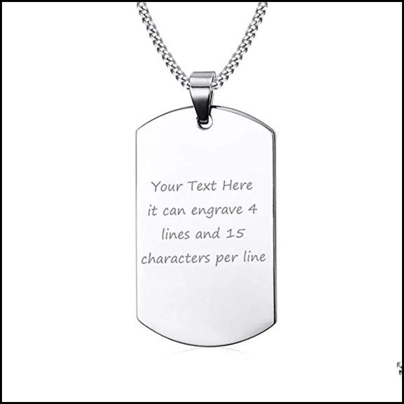 custom personalized engraving stainless steel charm for necklace keychain fashion blank dog tag military pendant diy polished jewelry