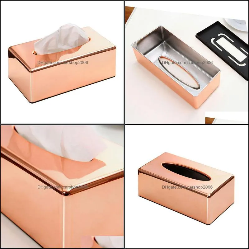 Elegant Rose Gold Rectangle Napkin Paper Rack Box Towel Container Holder Home Office Car