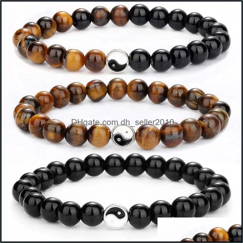 Yin Yang Beaded Bracelets Strands For Men Lucky Couple Bracelet Women Black White Onyx Stone Beads Pulsera Bangle Jewelry C3