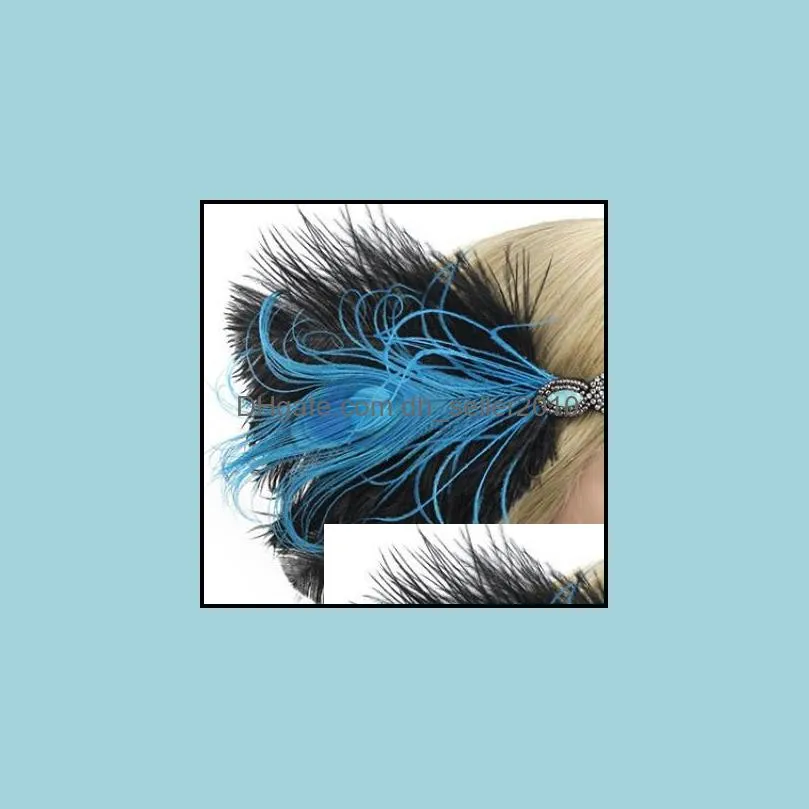 1920s Headpieces Feather Flapper Headband Headpiece Great Gatsby Headdress Vintage Party Costume Hair Headdress C3