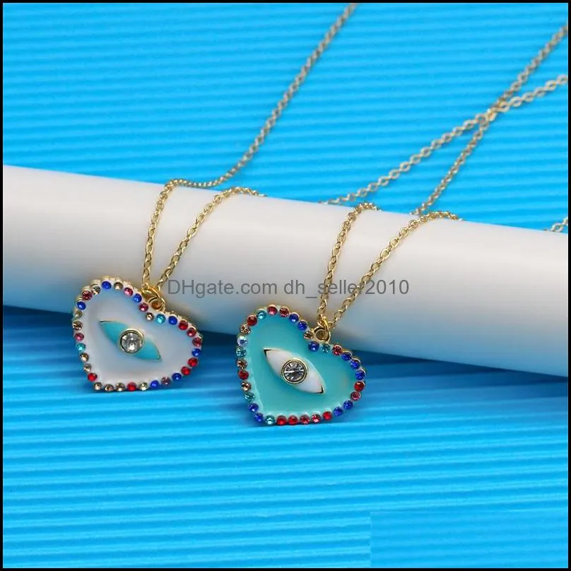 Fashion Jewelry Turkish Symbol Colorful Love Heart Evil Eye Pendant Necklace Blue Eyes Punk Necklaces