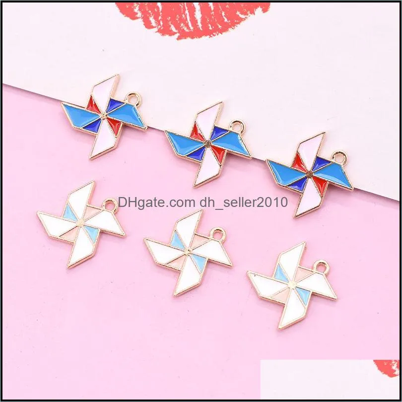 Bulk 200pcs Paper Windmill Charms Enamel pinwheel charms pendant fit Bracelet Necklace Jewelry Accessories 97 D3