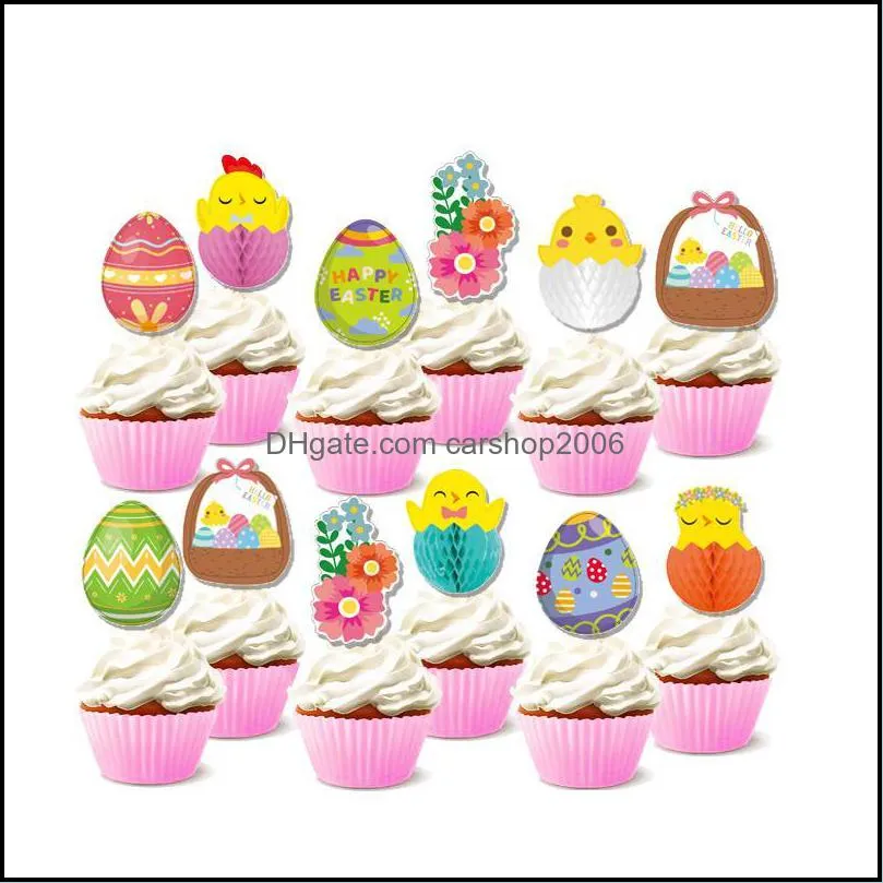 Easter Decorations For Home Swirl Banner Egg Ornaments Cake Topper Happy Kids Toys Supplies