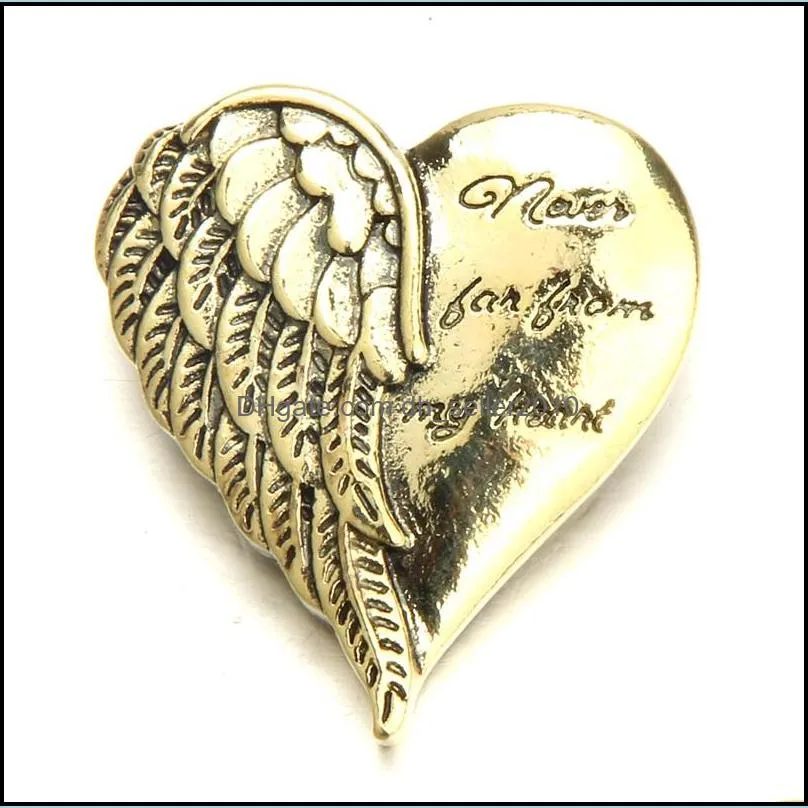 20pcs/lot Newest Snap Clasps Jewelry Angel Wings Love Heart Metal 18mm Button Charm noosa chunk Fit DIY Bracelet Necklace ring C3