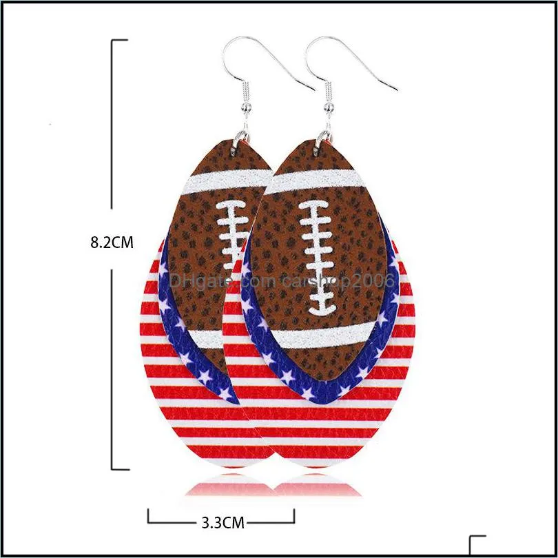 New Fashion Football Baseball Softball Sports Leather Earring Women Three Layer Teardrop Dangle Earring for Independence Day Jewelry