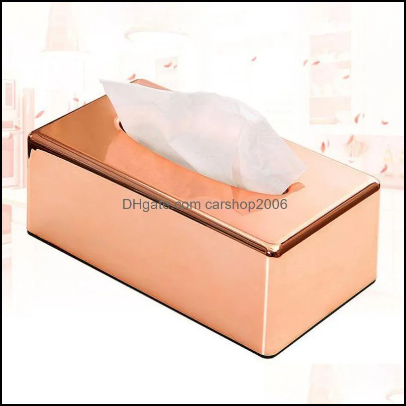 Elegant Rose Gold Rectangle Napkin Paper Rack Box Towel Container Holder Home Office Car
