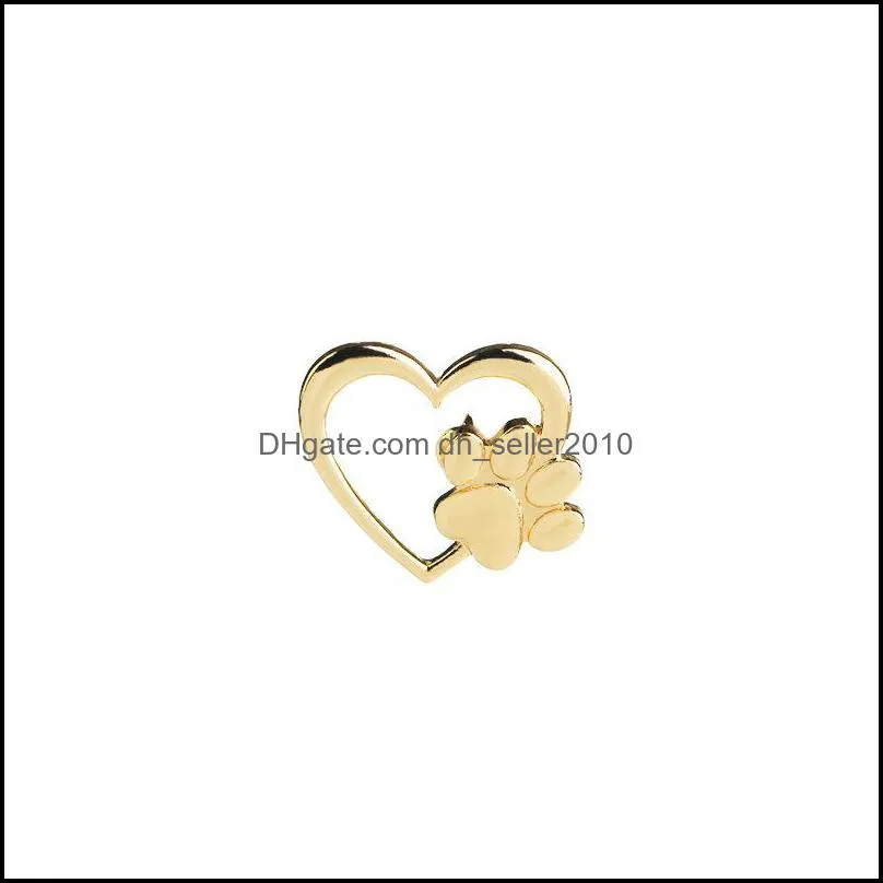 fashion Silver Gold Color Love Heart Paw Lapel Pin Pet Paw Print Pet Loss and Pet Memorial Pins Jewelry Dog Cat Lover Gifts