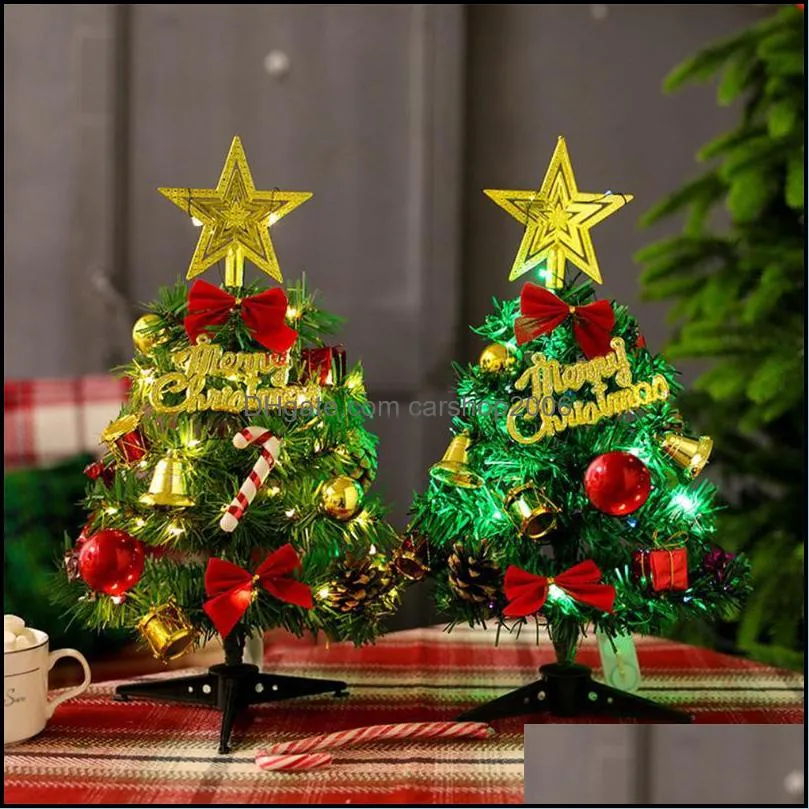 Tabletop Christmas Tree Artificial Mini Xmas Pine With LED String Lights And Ornaments Decorations For Home