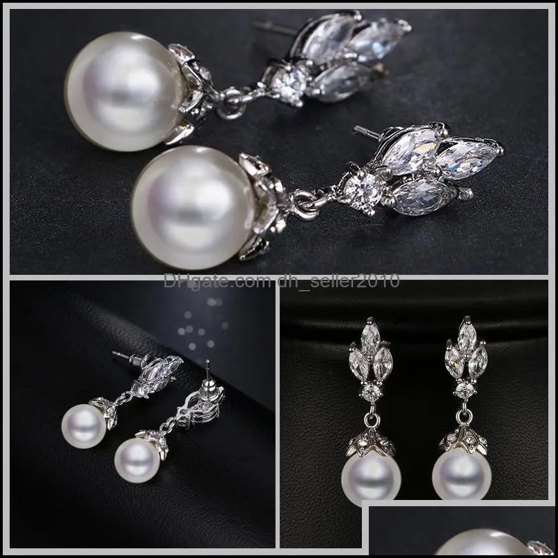 Emmaya Fashion Marquise Shape Cz Pearl Earring White Gold Color Bridal Wedding Earring Beautiful Gift
