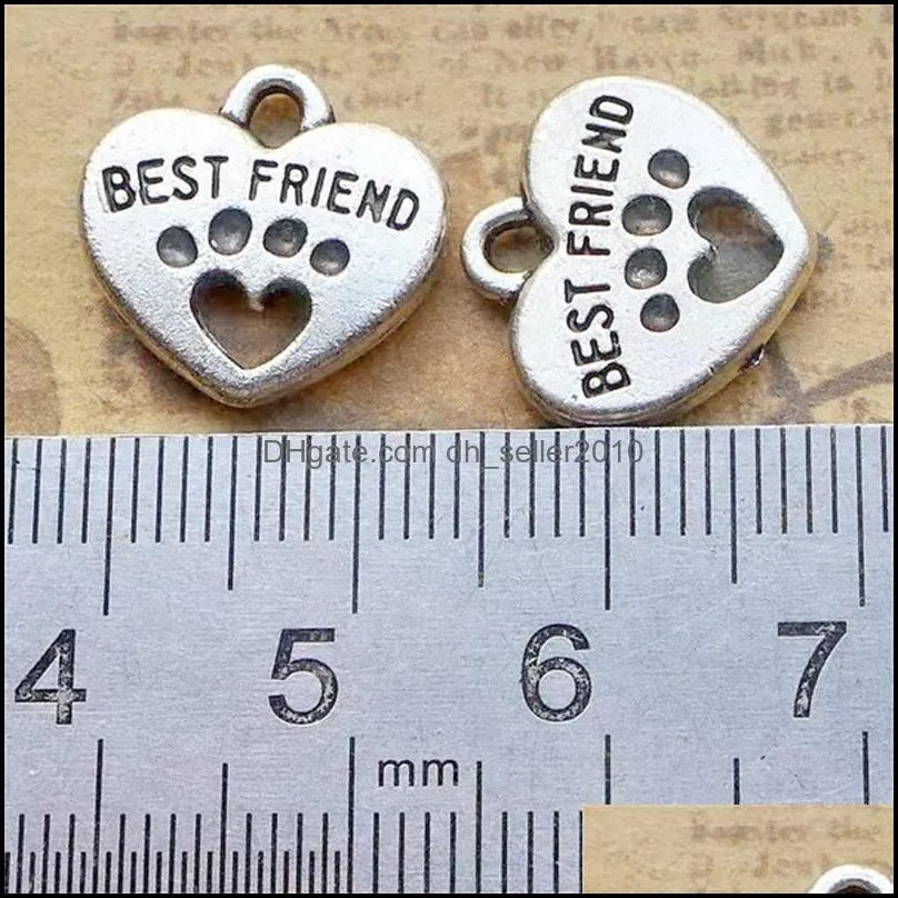 Antique Silver Best Friend Dog Paw Print Heart Charms Pendants Alloy Beads For Bracelet Necklace Jewelry Brand Crafts Accessories DIY