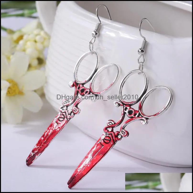 Funny Charm Halloween Horror Spooky Bloody Kitchen Knife Personality Earrings Women Geometric Hiphop rock C3